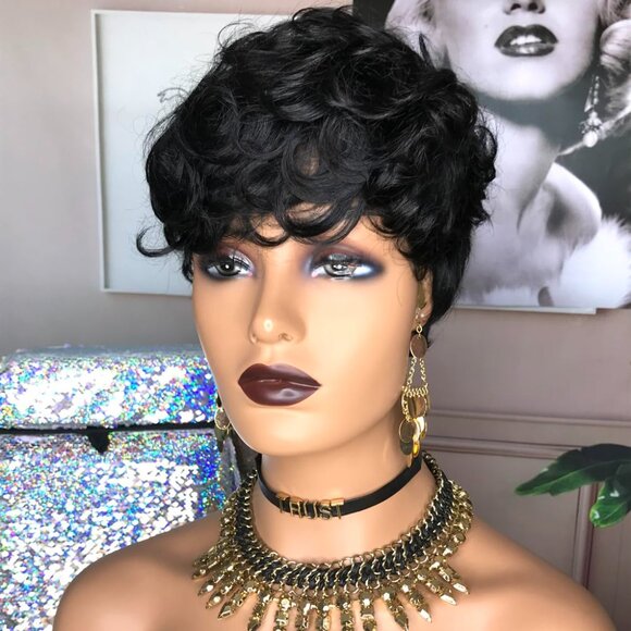 Short Curly Pixie Cut Wig Human Hair for Black Women Short Human Hair Pixie Cut - Picture 2 of 9